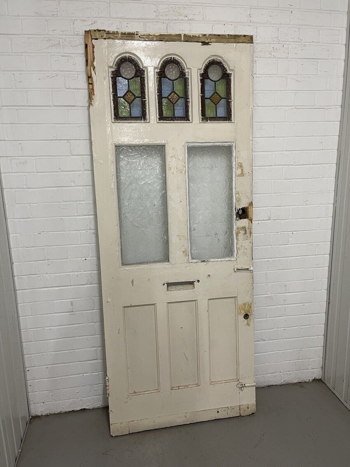 Reclaimed Victorian Edwardian Wooden Panel Front Door Stained Glass 2024 x 810mm