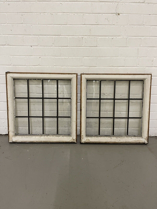 Pair Of Reclaimed Leaded Light Panel Wooden Windows 565 x 575 565 x 575mm