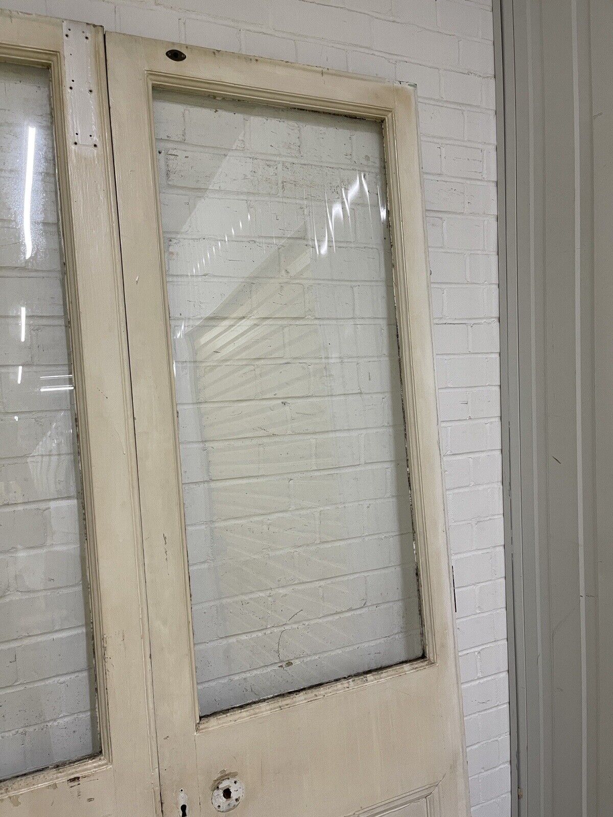 Reclaimed Old French Single Panel Glass Wooden Double Doors 2155 x 1243mm