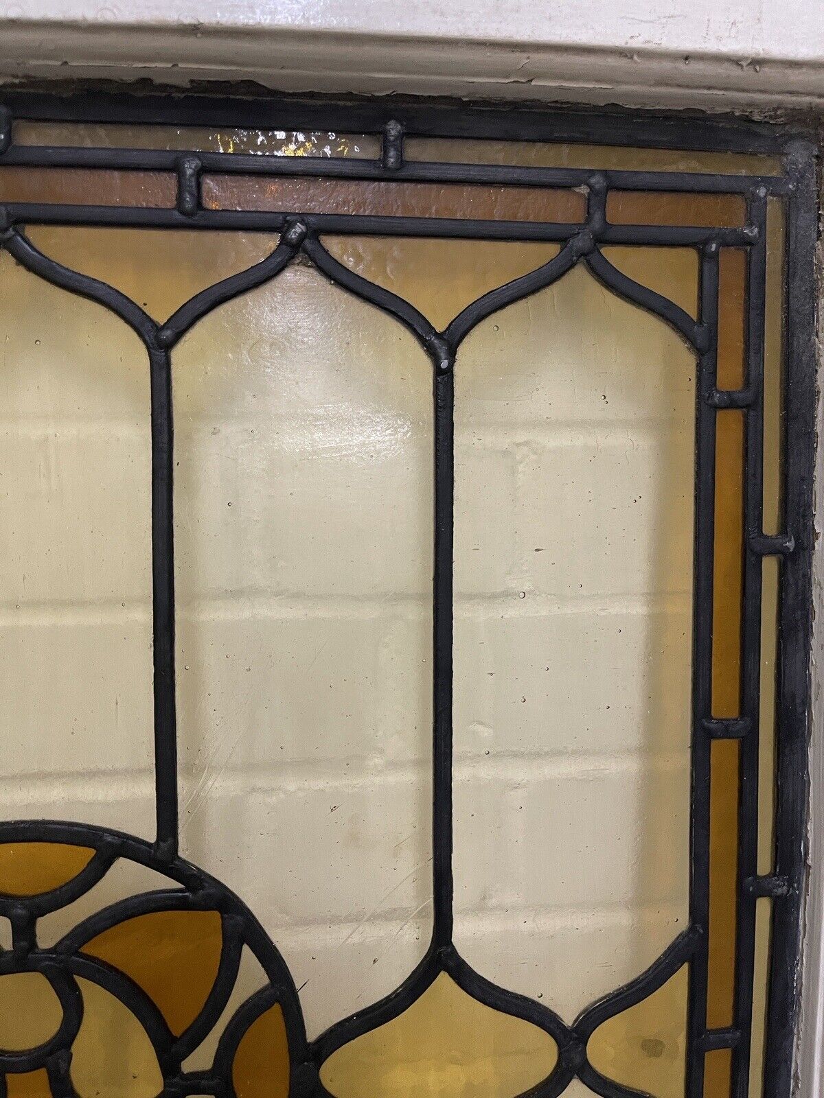 Reclaimed Leaded Light Stained Glass Art Nouveau Wooden Window Panel