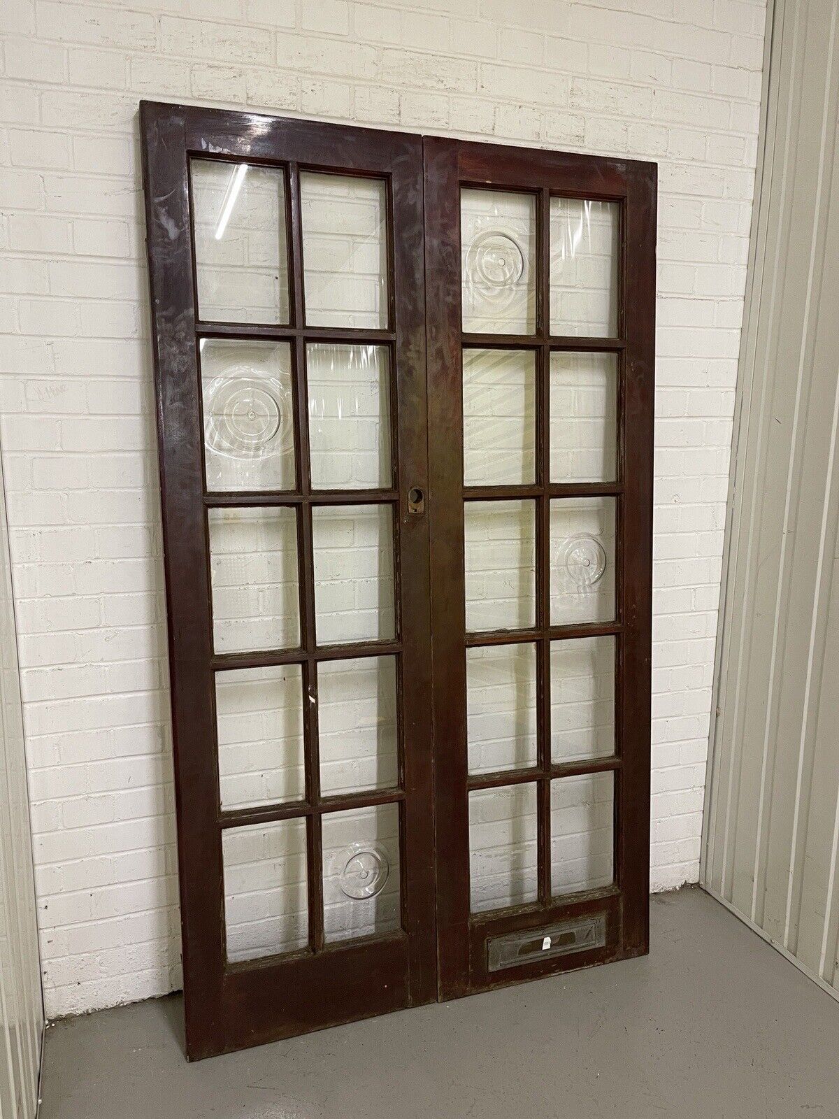 Reclaimed Old French Single Panel Glass Wooden Double Doors 1983 x 1170mm