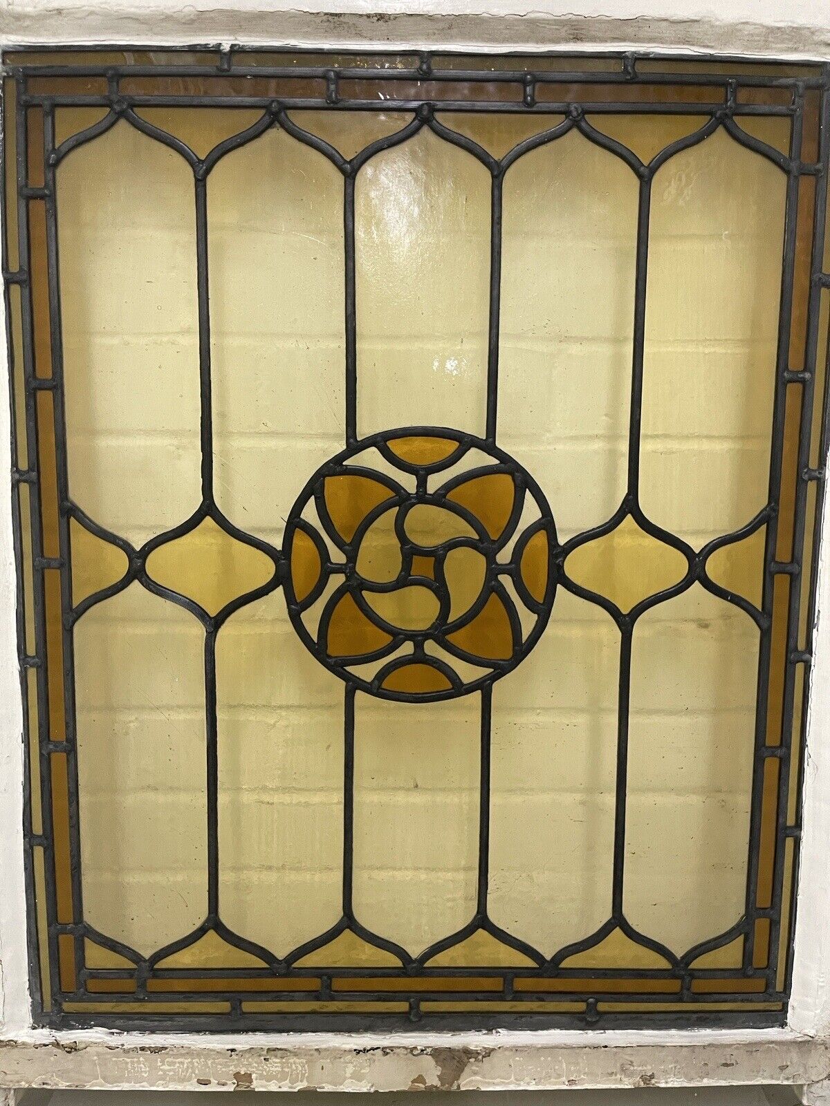 Reclaimed Leaded Light Stained Glass Art Nouveau Wooden Window Panel