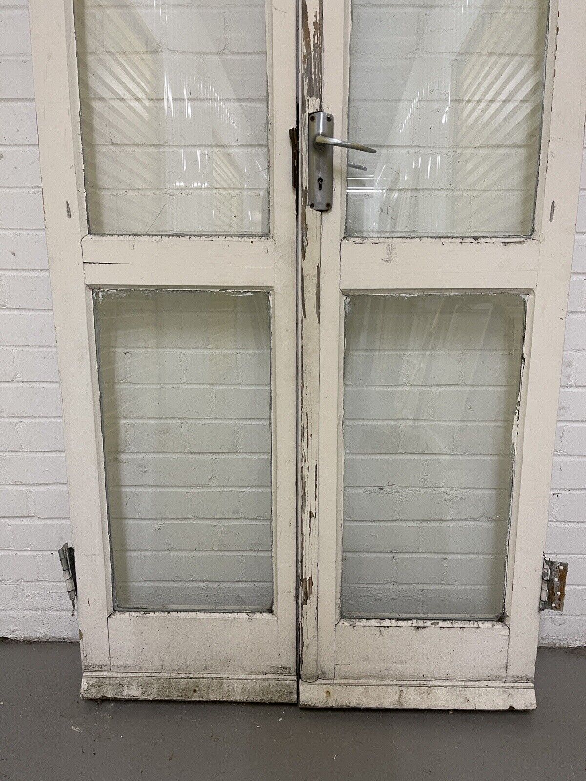 Reclaimed Old French Single Panel Glass Wooden Double Doors 2143 x 905mm