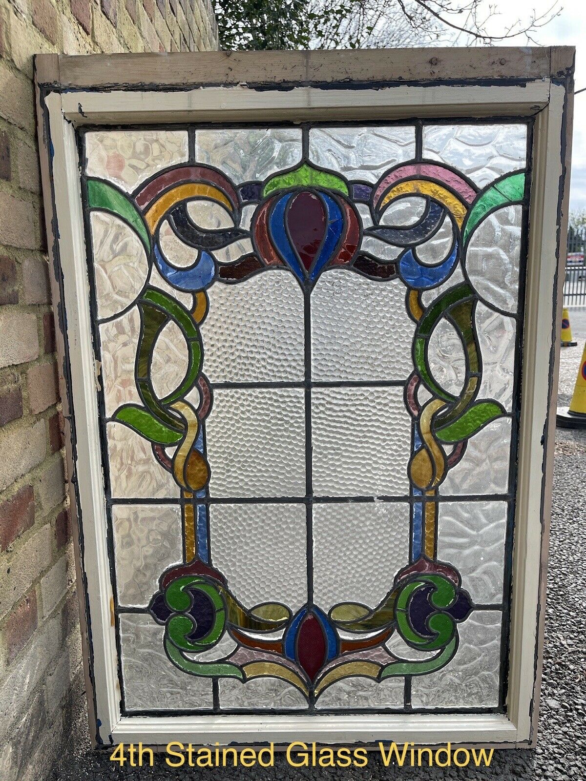 Job Lot Of Four Reclaimed Leaded Light Stained Glass Art Nouveau Window Panels