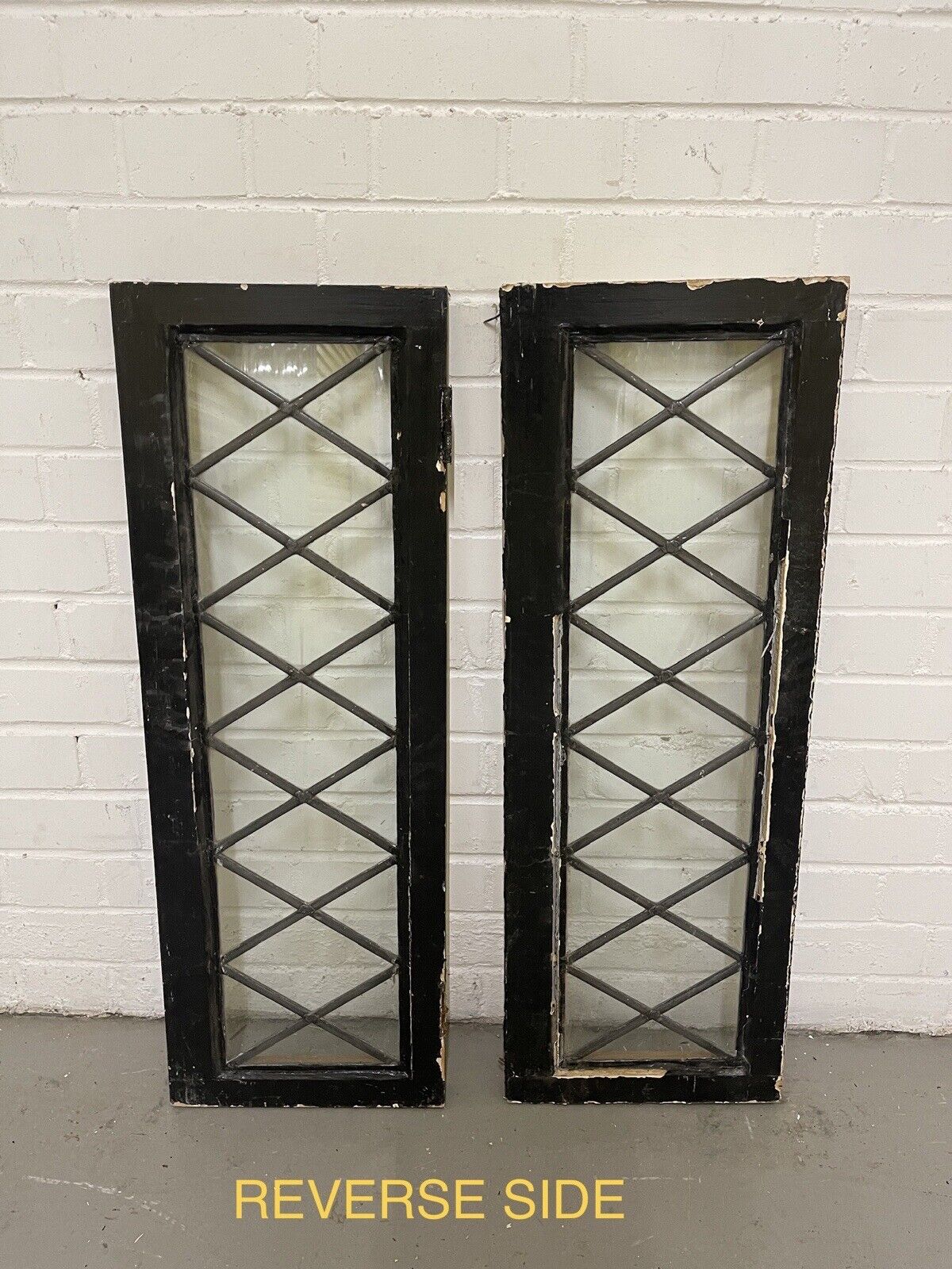 Job Lot Of 11 Reclaimed Leaded Light Diamond Panel Wooden Windows