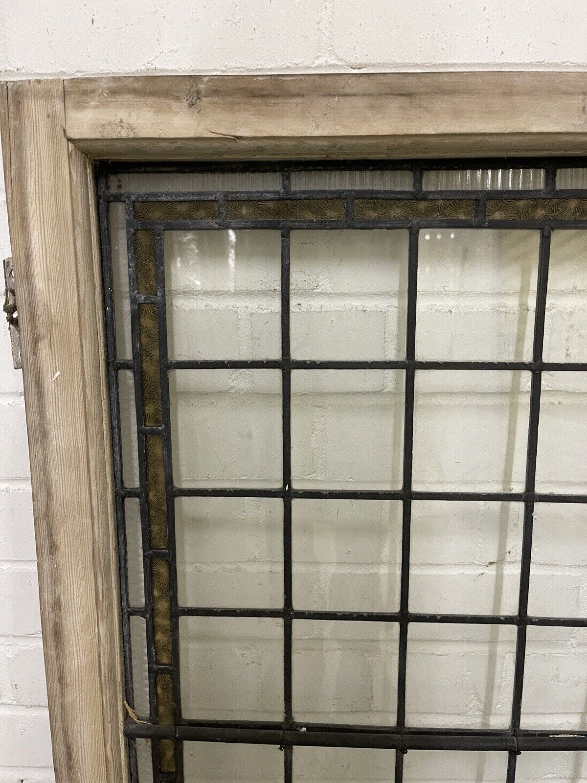 Pair Of Reclaimed Leaded Light Stained Glass Wooden Window Panels