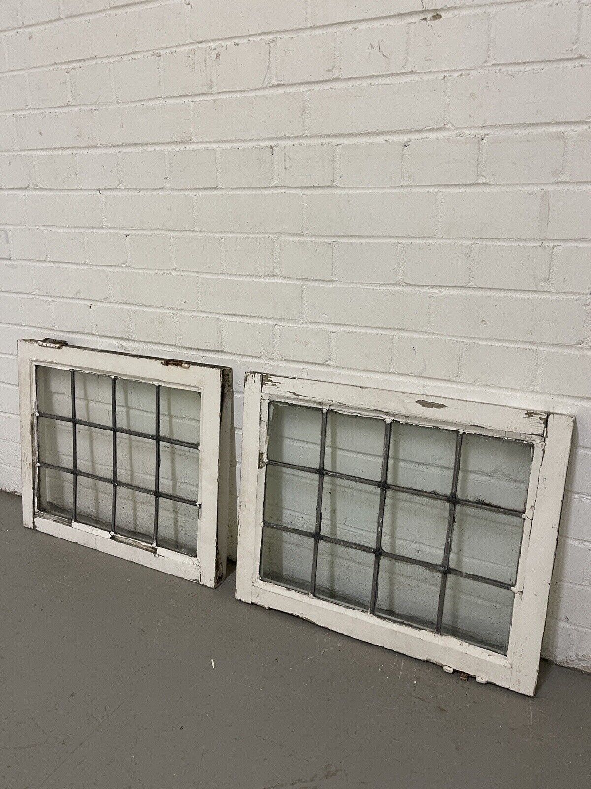 Pair Of Reclaimed Leaded Light Panel Wooden Windows 450 x 555mm 450 x 555mm
