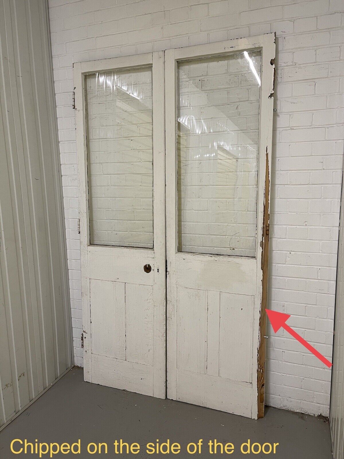 Reclaimed Old French Single Panel Glass Wooden Double Doors 2155 x 1243mm
