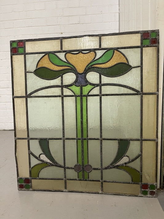 Reclaimed Leaded Light Stained Glass Art Nouveau Window Panel 680 x 620mm