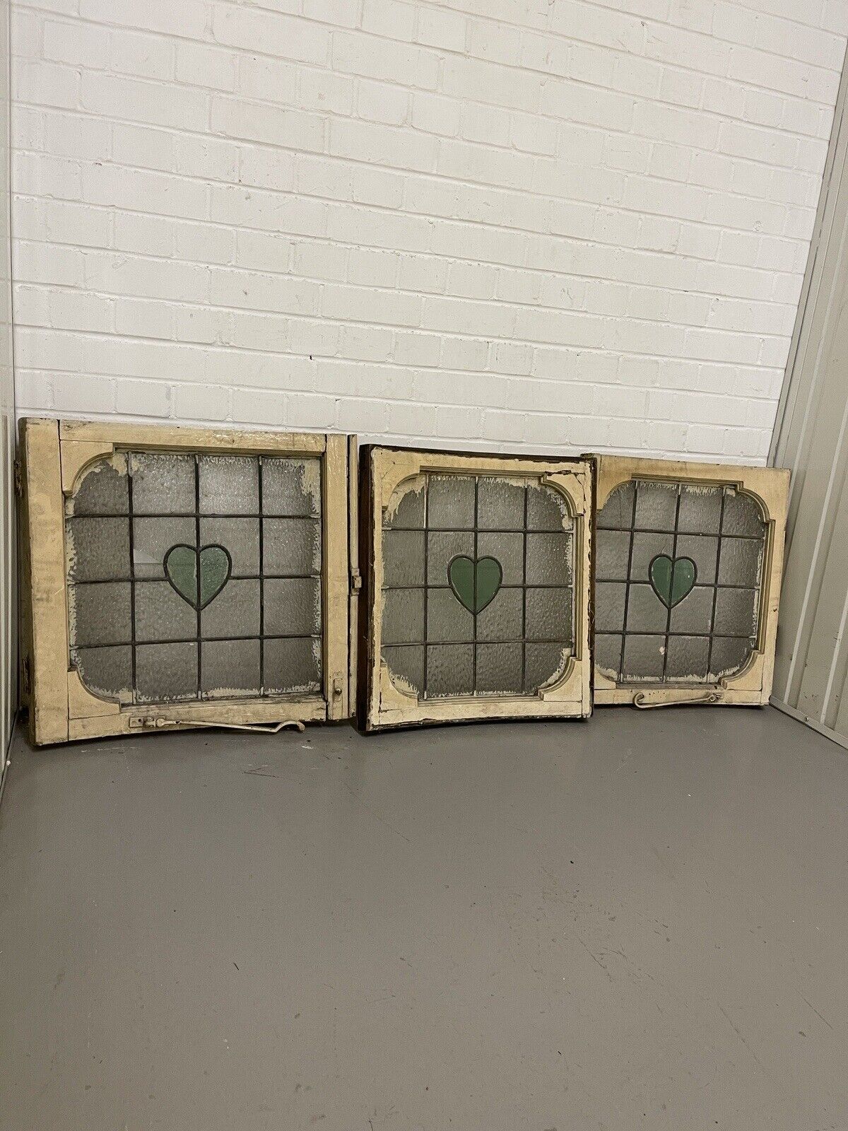 Job Lot Of Three Reclaimed Old Curved Georgian Heart Shaped Panel Wooden Windows