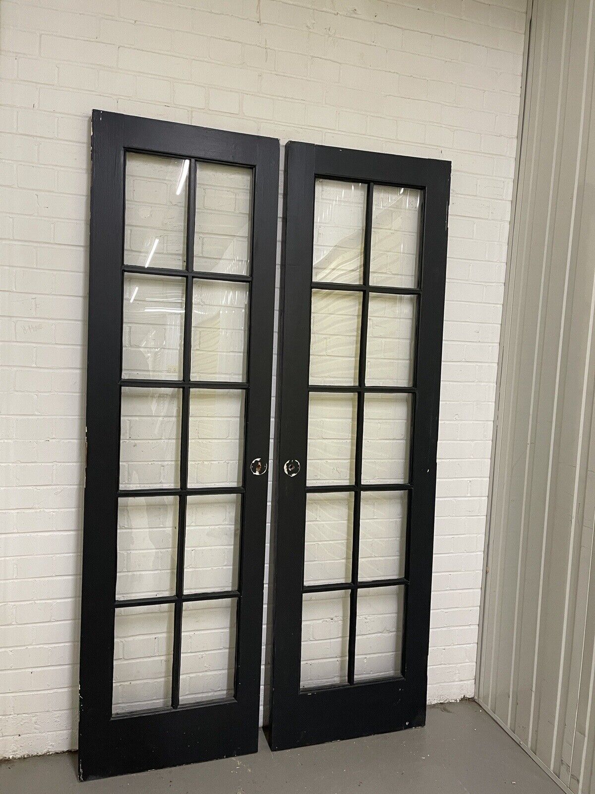 Reclaimed French Single Panel Glass Wooden Double Doors 2093 x 593 2095 x 608mm