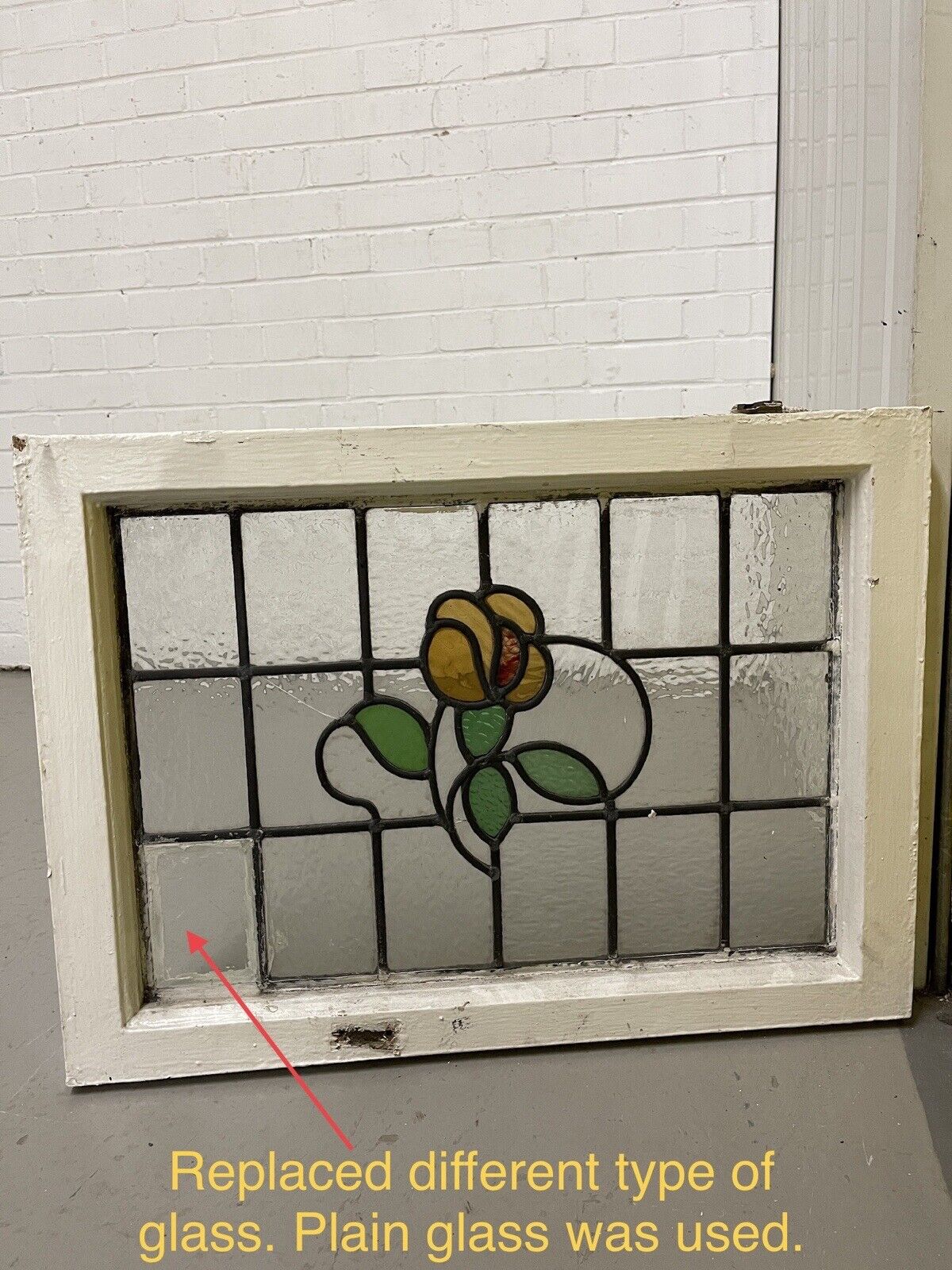 Reclaimed Floral Leaded Light Stained Glass Art Nouveau Window Panel 625 x 450mm