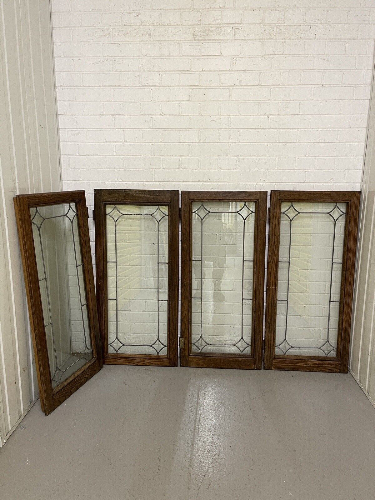 Job Lot Of Four Double Glazed Leaded Trim Oak Wooden Windows 1110 x 515mm