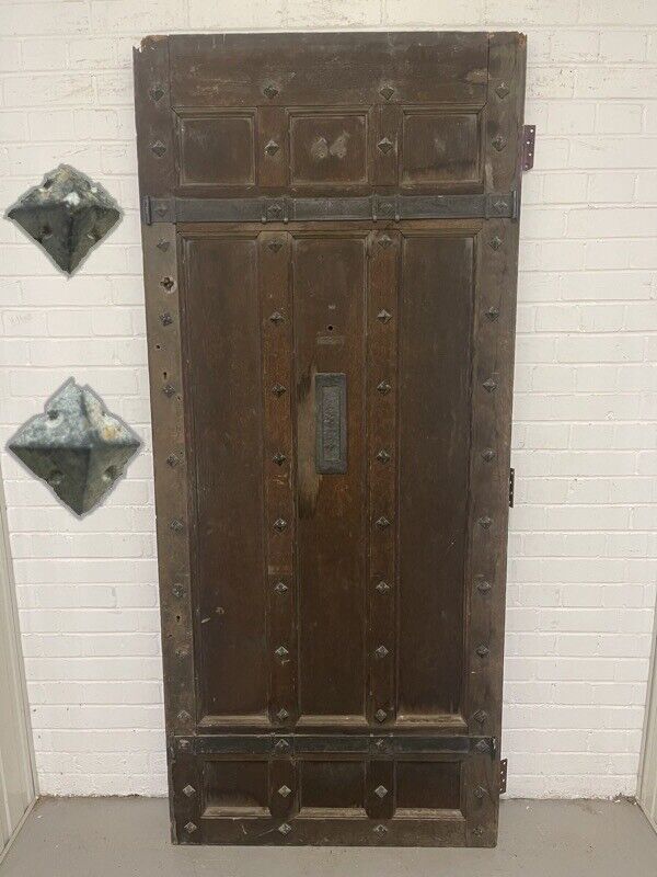 Reclaimed Old Oak Metal Studded Wooden Front Door 2060mm x 900mm