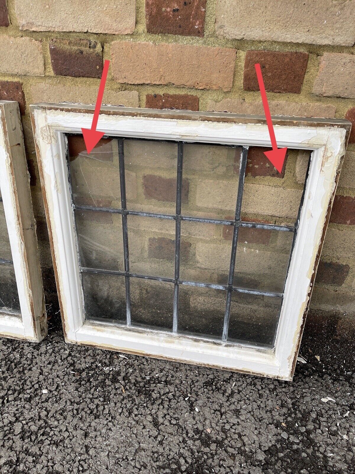 Pair Of Reclaimed Leaded Light Panel Wooden Windows
