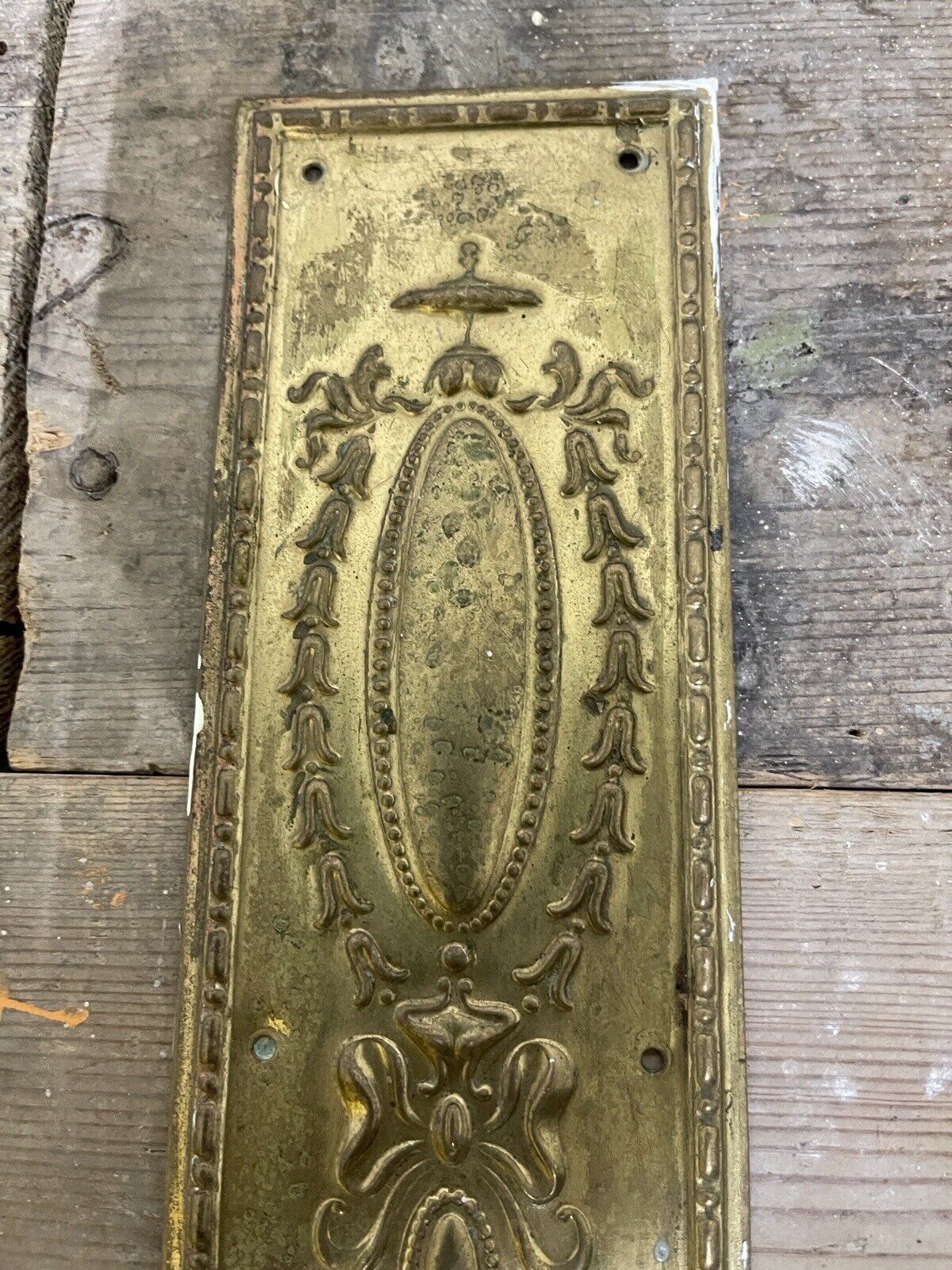 Reclaimed Brass Art Nouveau Embossed Finger Plate Push Door Handle No. RD533873
