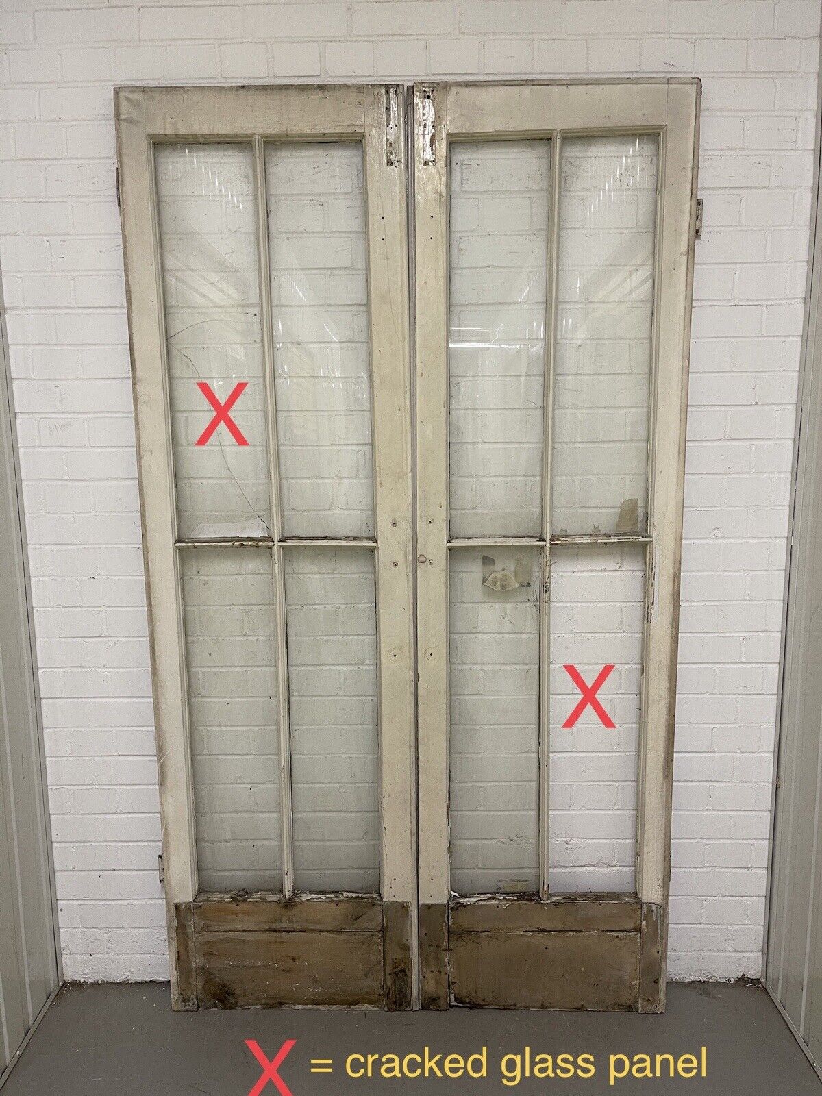 Reclaimed Georgian French Single Panel Glass Wooden Double Doors 2130 x 1210mm