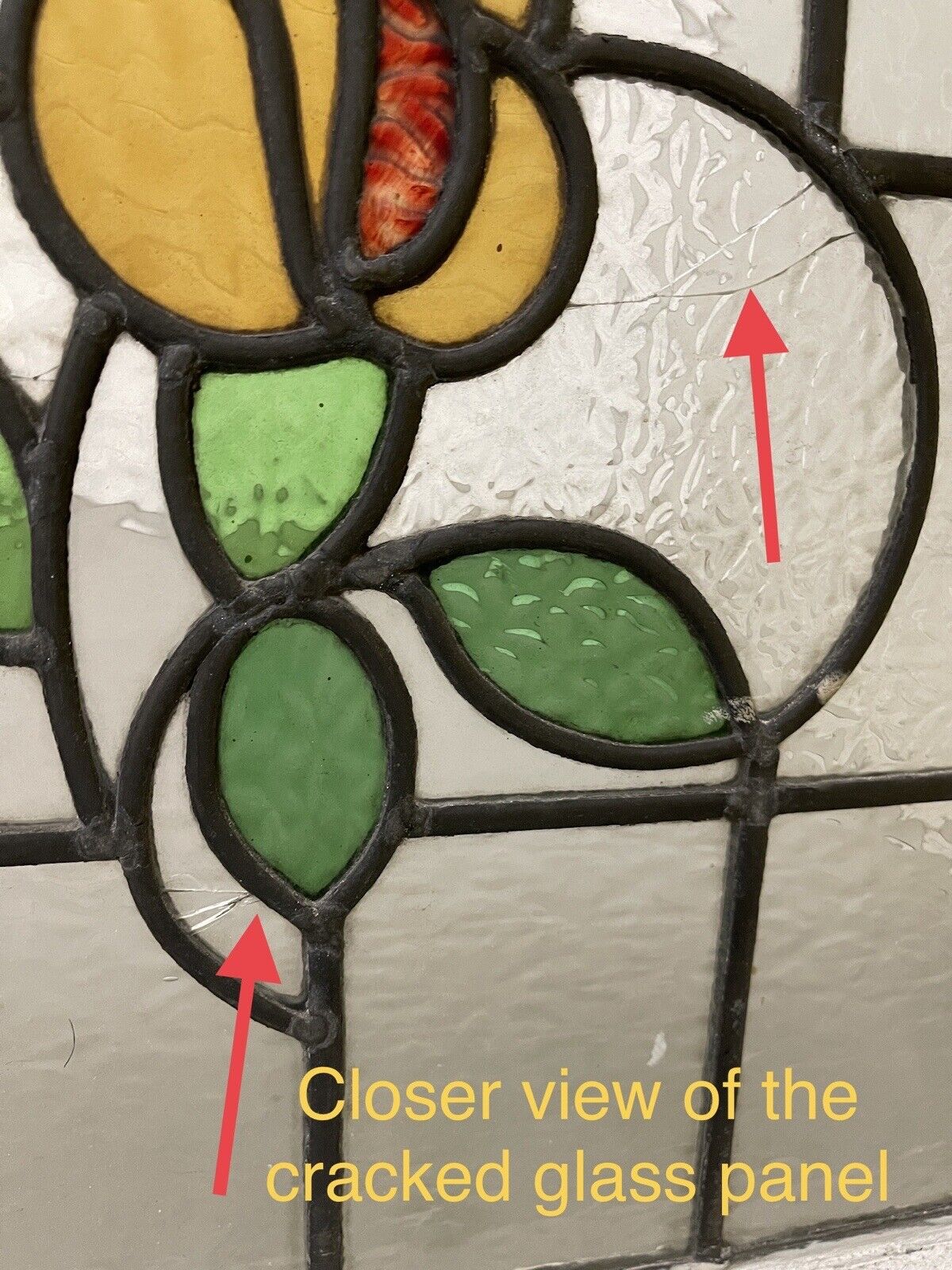 Reclaimed Floral Leaded Light Stained Glass Art Nouveau Window Panel 625 x 450mm