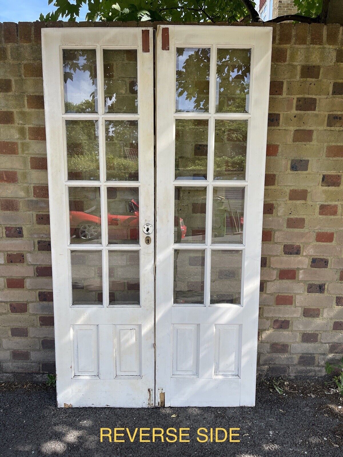 Reclaimed French Single Bevelled Panel Glass Wooden Double Doors 1980 x 1100mm