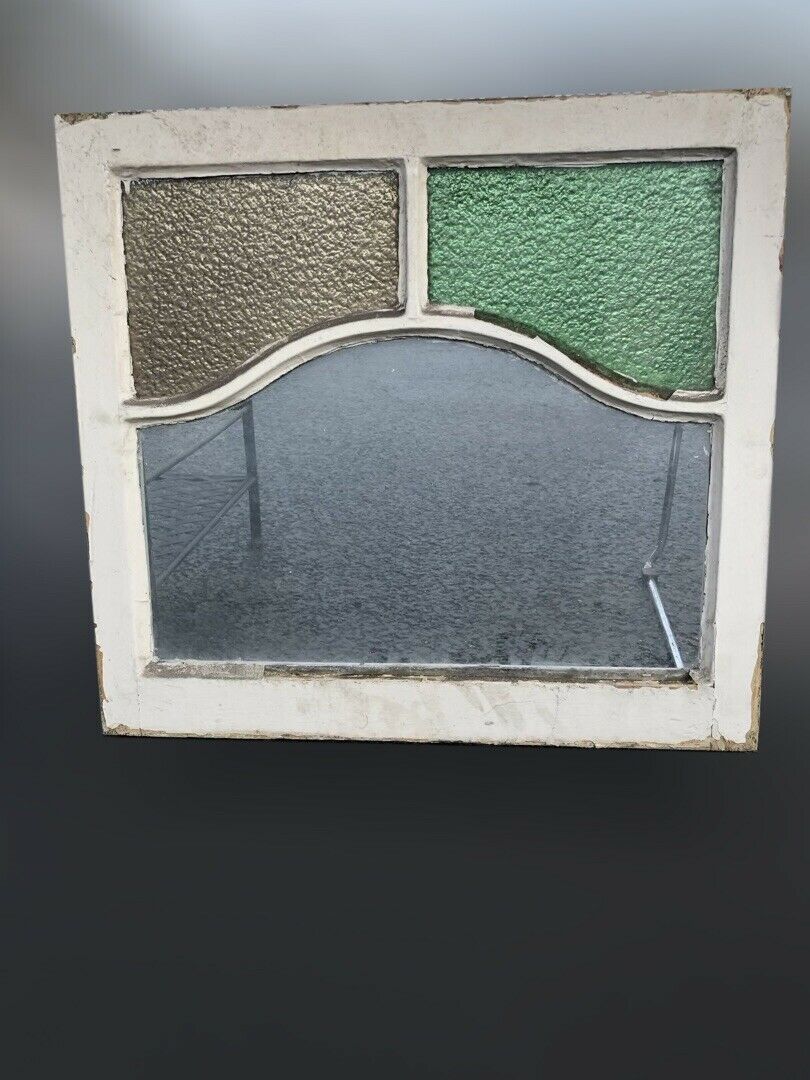 Reclaimed Art Deco Stained Glass Wooden Panel Window