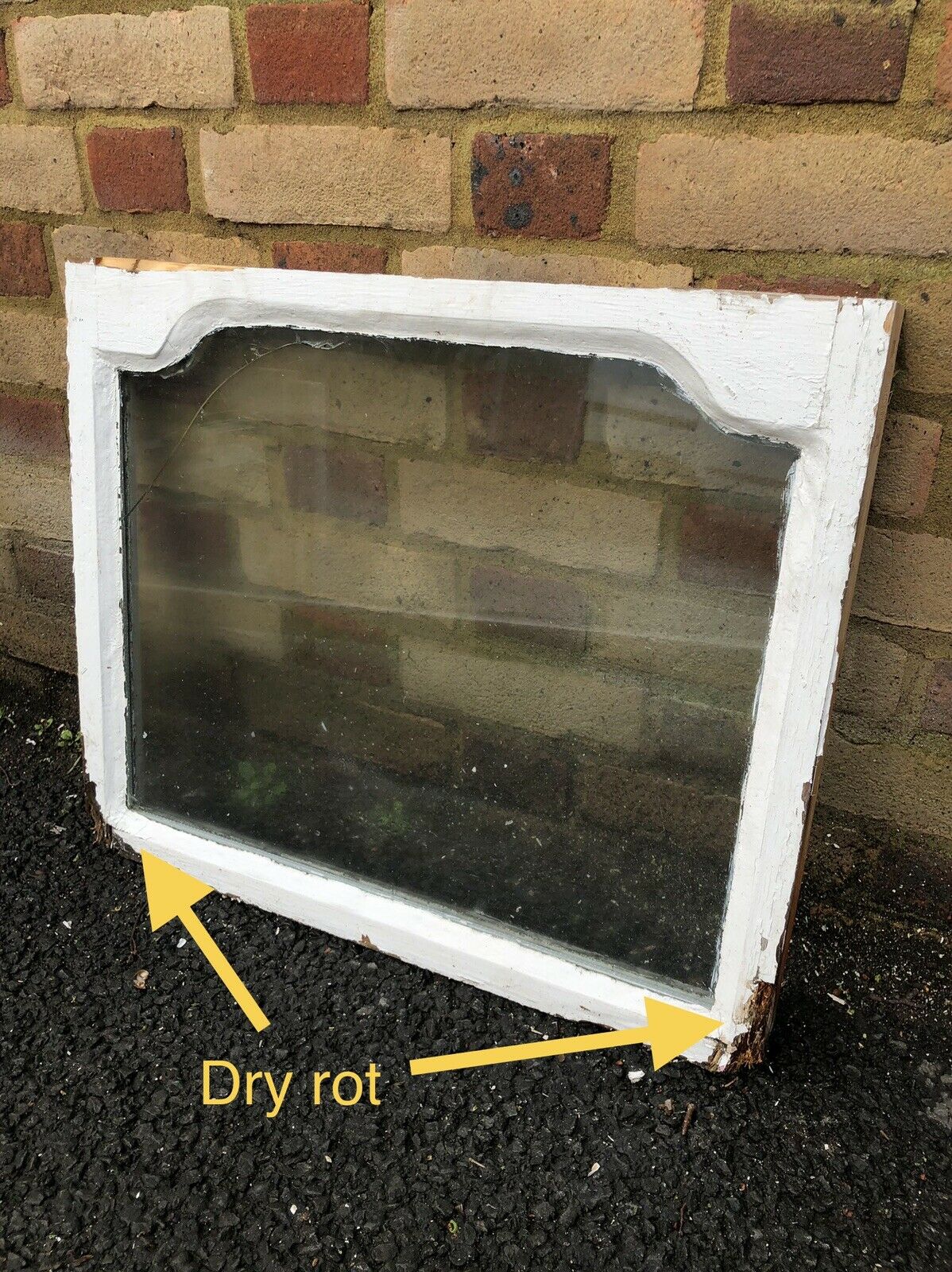 Reclaimed Old Arch Double Glazed Wooden Window CRACKED GLASS
