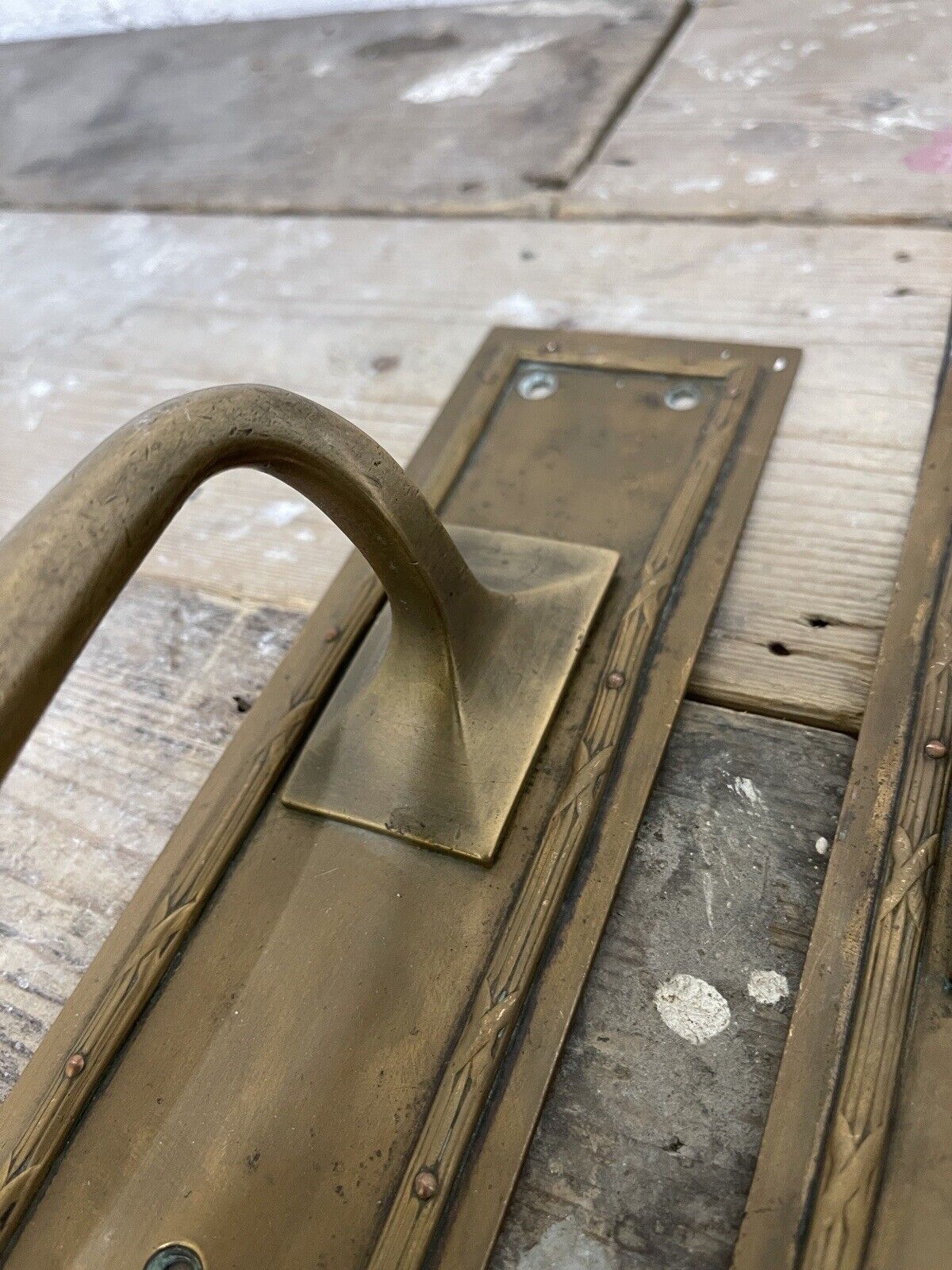 Pair Of Large Reclaimed Antique Brass Door Handles 15 inches or 380mm