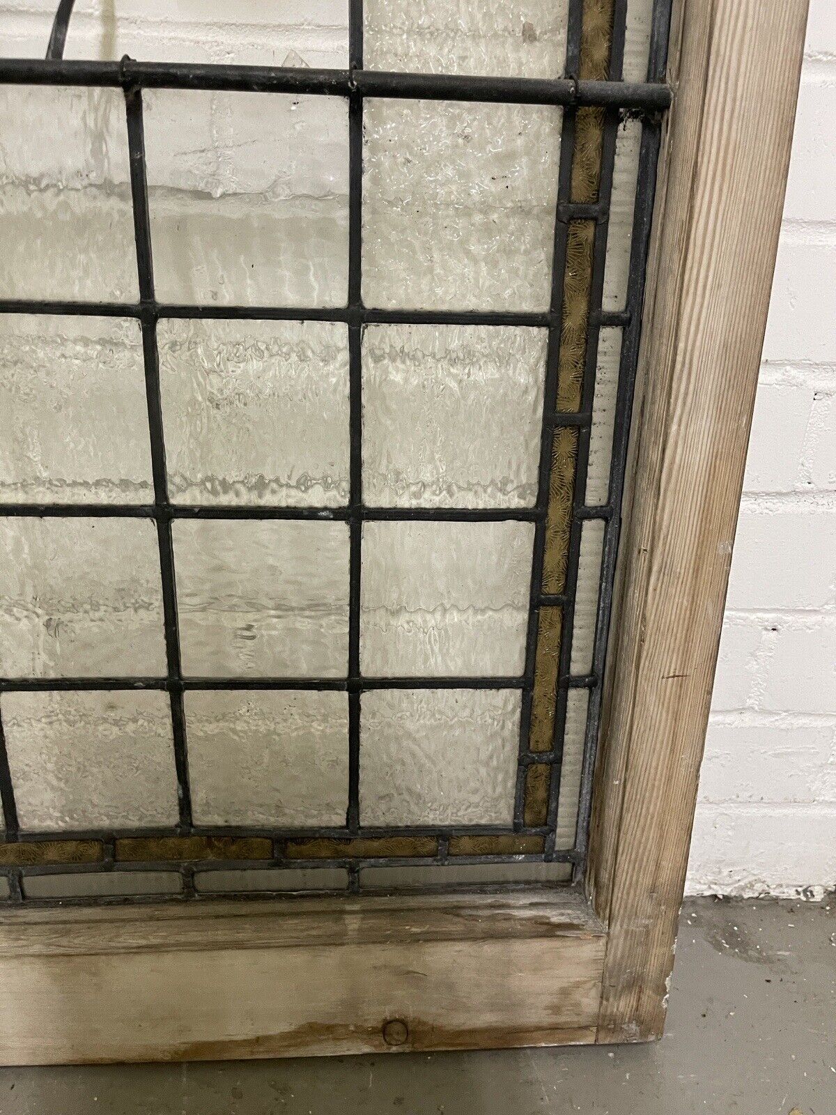 Pair Of Reclaimed Leaded Light Stained Glass Wooden Window Panels