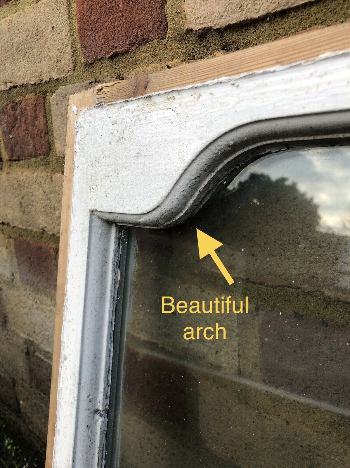 Reclaimed Old Arch Double Glazed Wooden Window CRACKED GLASS