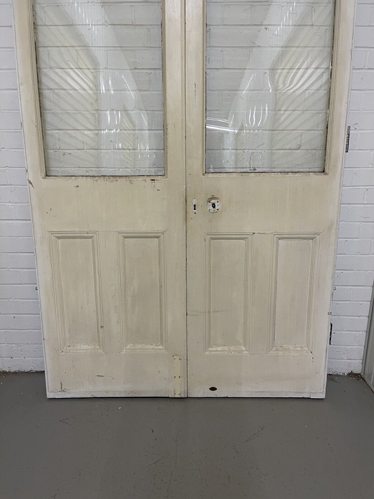 Reclaimed Old French Single Panel Glass Wooden Double Doors 2155 x 1243mm