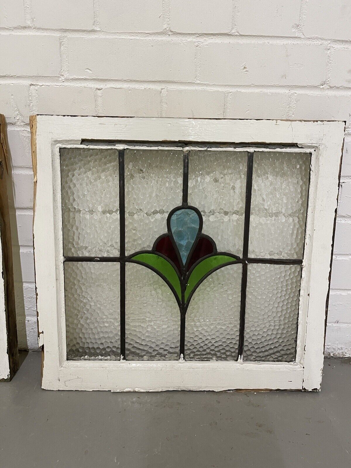 Reclaimed Leaded Light Stained Glass Art Nouveau Wooden Window Panel