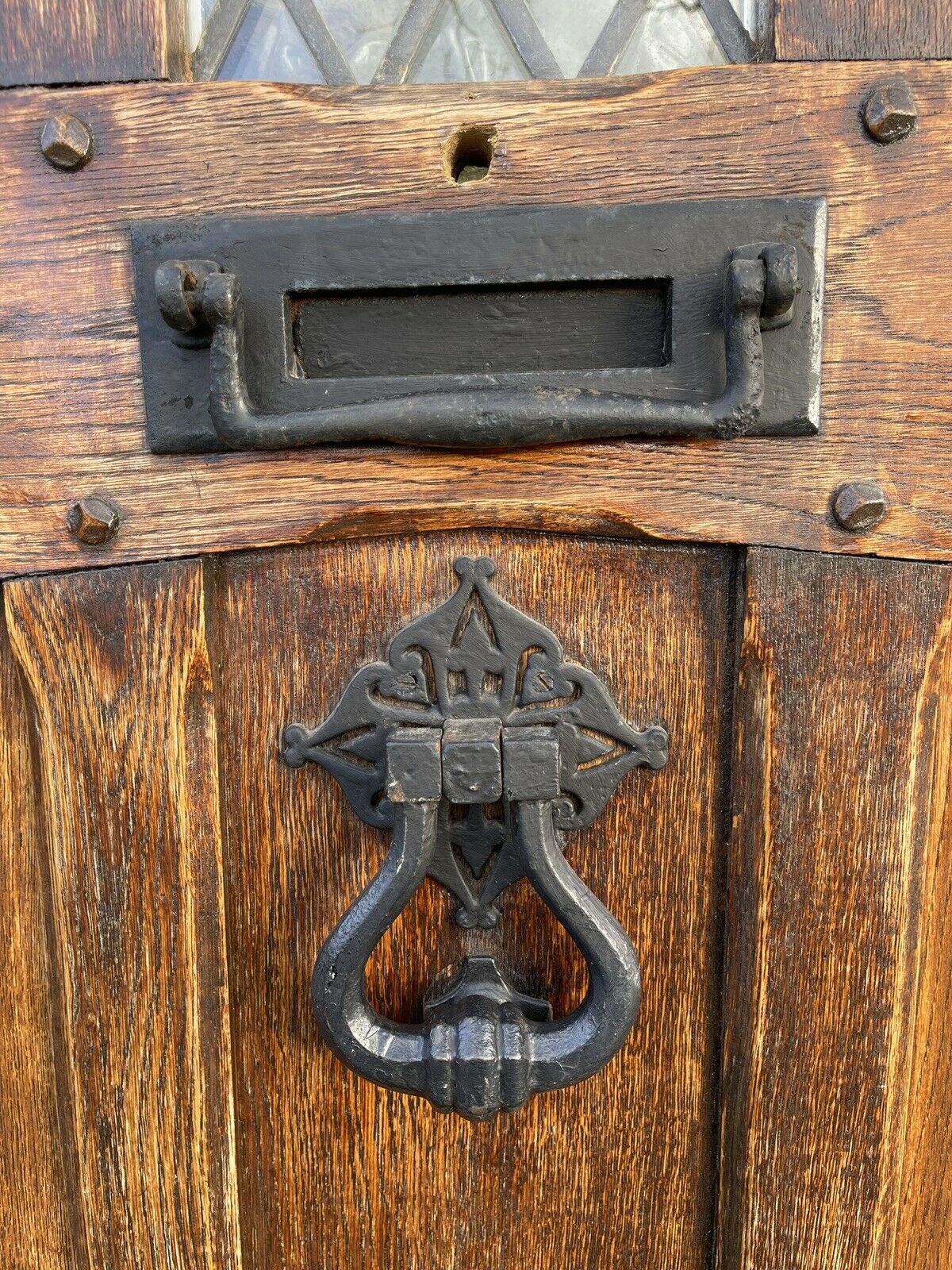Reclaimed Arts Craft Oak Wooden Front Door Leaded Doubled Glazed 2127 x 910mm