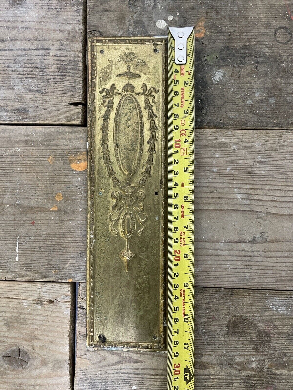 Reclaimed Brass Art Nouveau Embossed Finger Plate Push Door Handle No. RD533873