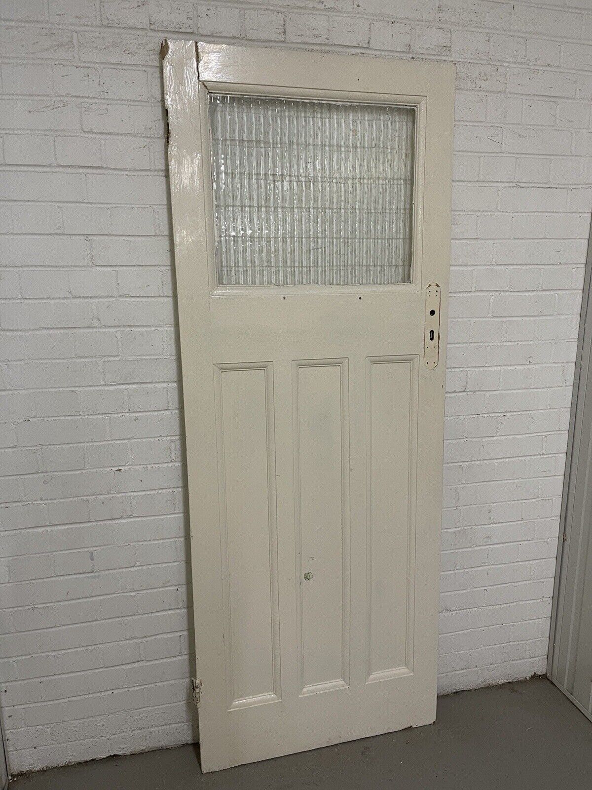 Reclaimed 1930s Edwardian Pine Internal 4 Panel Door Reeded Glass  1975 x 760mm