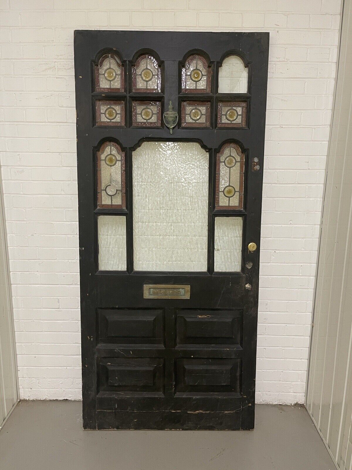 Reclaimed Victorian Edwardian Wooden Panel Stained Glass Front Door 2130 x 975