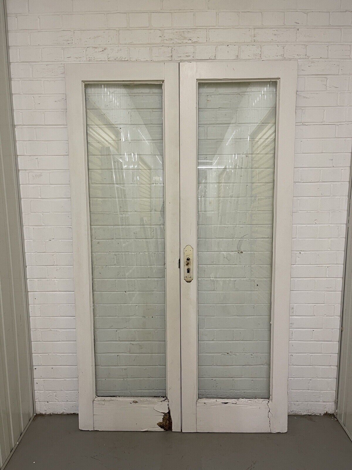 Reclaimed Georgian French Single Panel Glass Wooden Double Doors 1980 x 1170mm