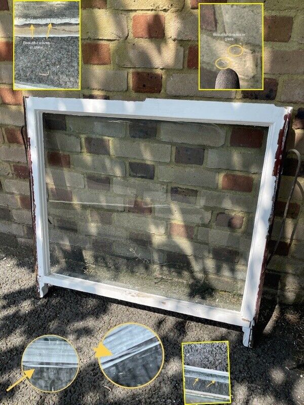 Reclaimed Old Cylinder Glass Wooden Sash Window Glass Size 780 x 660mm