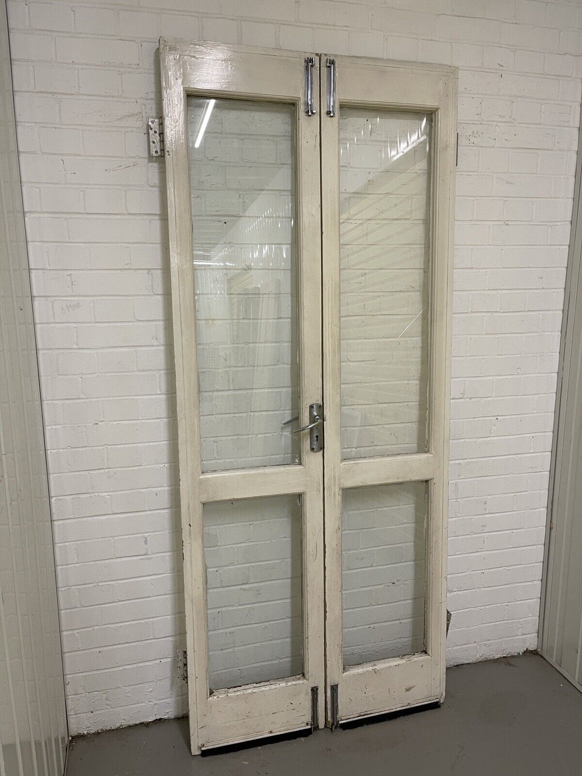 Reclaimed Old French Single Panel Glass Wooden Double Doors 2143 x 905mm