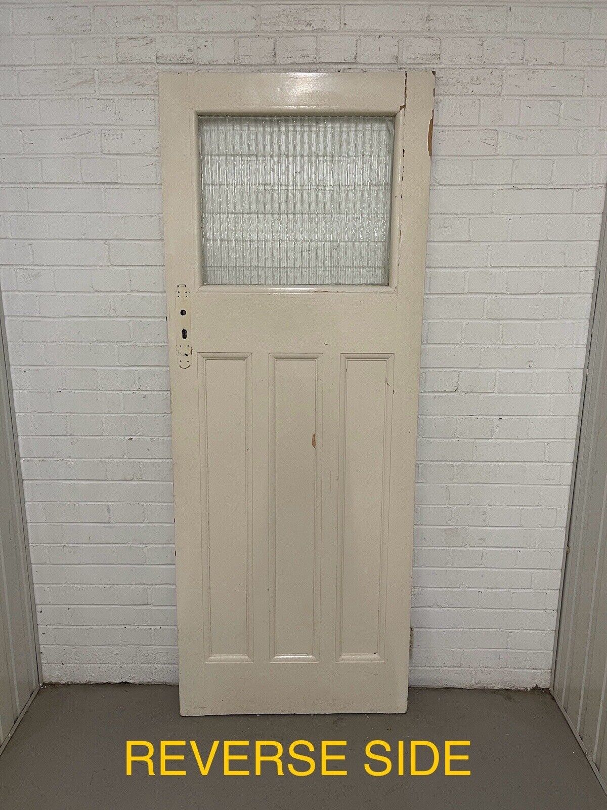 Reclaimed 1930s Edwardian Pine Internal 4 Panel Door Reeded Glass  1975 x 760mm