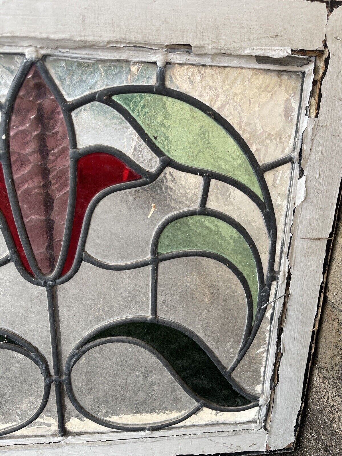 Reclaimed Leaded Light Stained Glass Art Nouveau Wooden Window Panel
