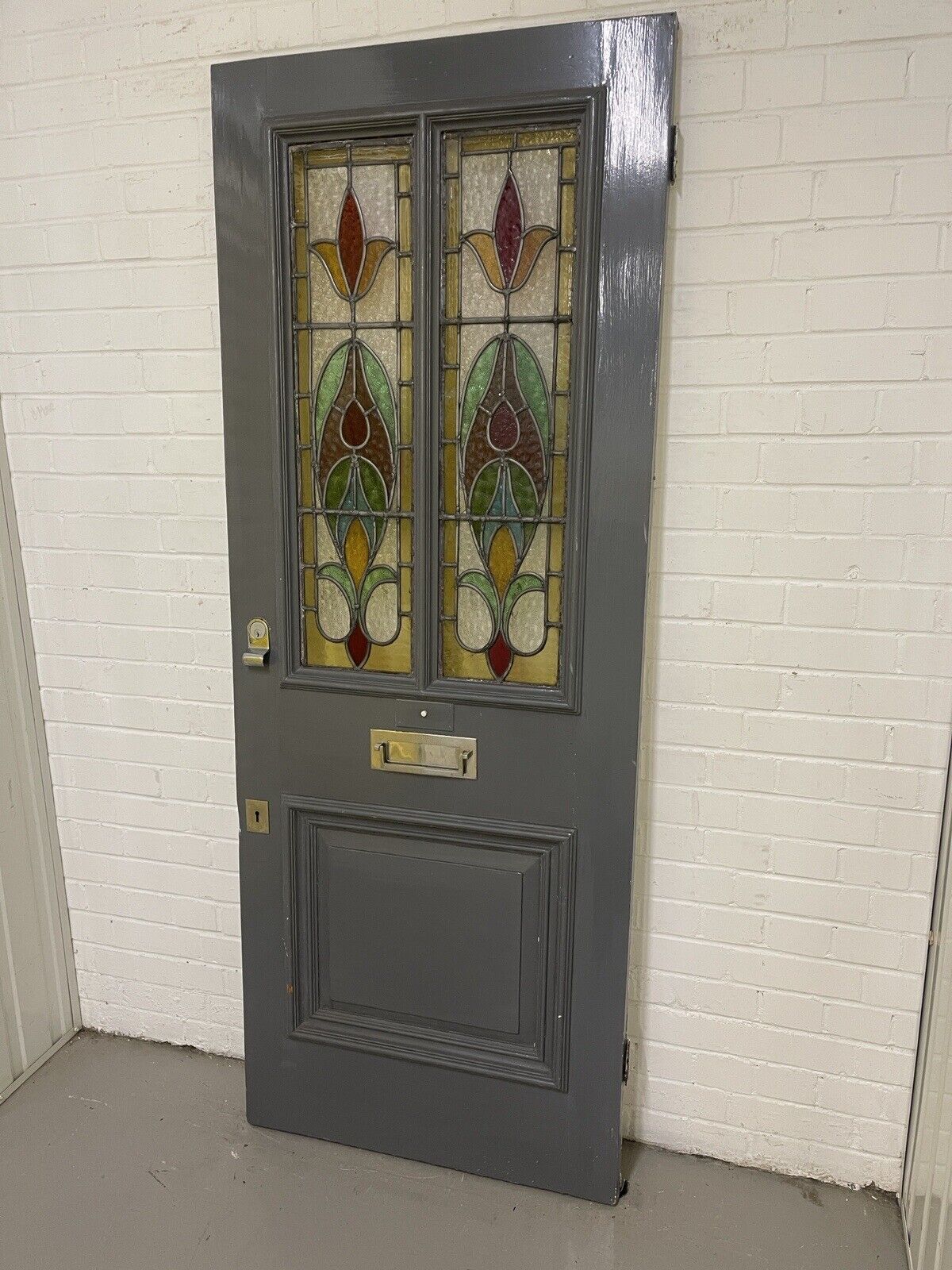 Reclaimed Victorian Edwardian Wooden Panel Stained Glass Front Door 1975 x 760mm