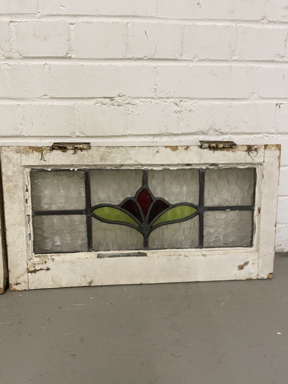 Pair Of Reclaimed Leaded Light Stained Glass Art Nouveau Window Panels