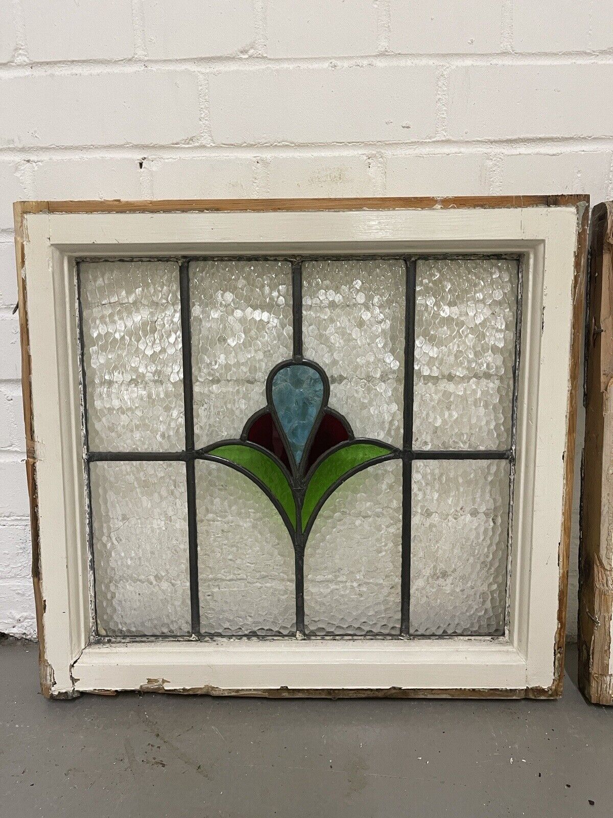 Reclaimed Leaded Light Stained Glass Art Nouveau Wooden Window Panel