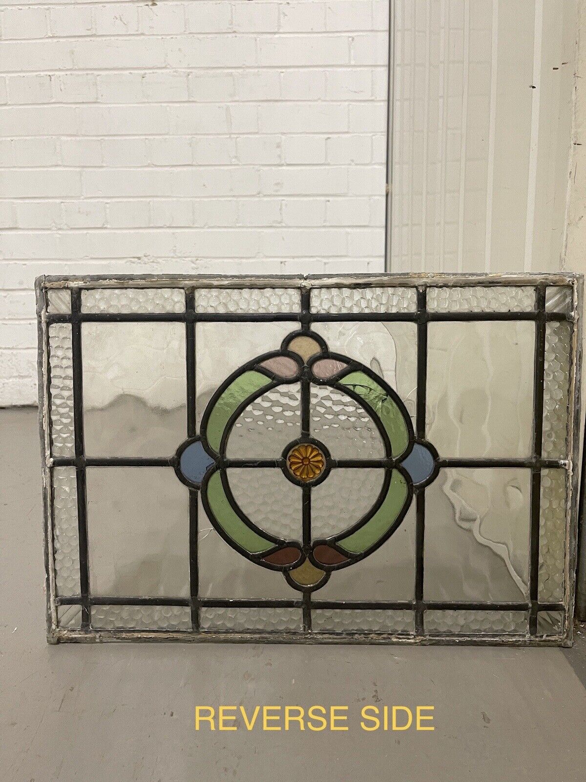 Pair Of Reclaimed Leaded Light Stained Glass Art Nouveau Wooden Window Panels
