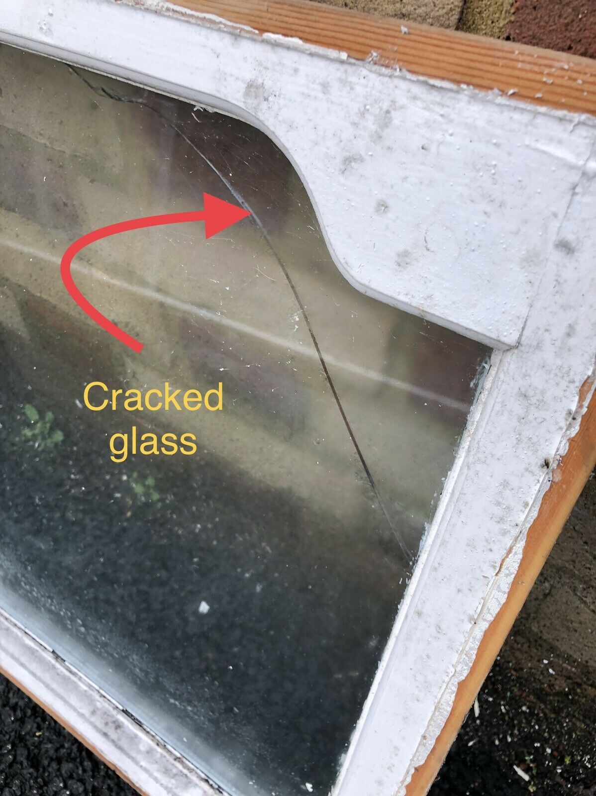 Reclaimed Old Arch Double Glazed Wooden Window CRACKED GLASS