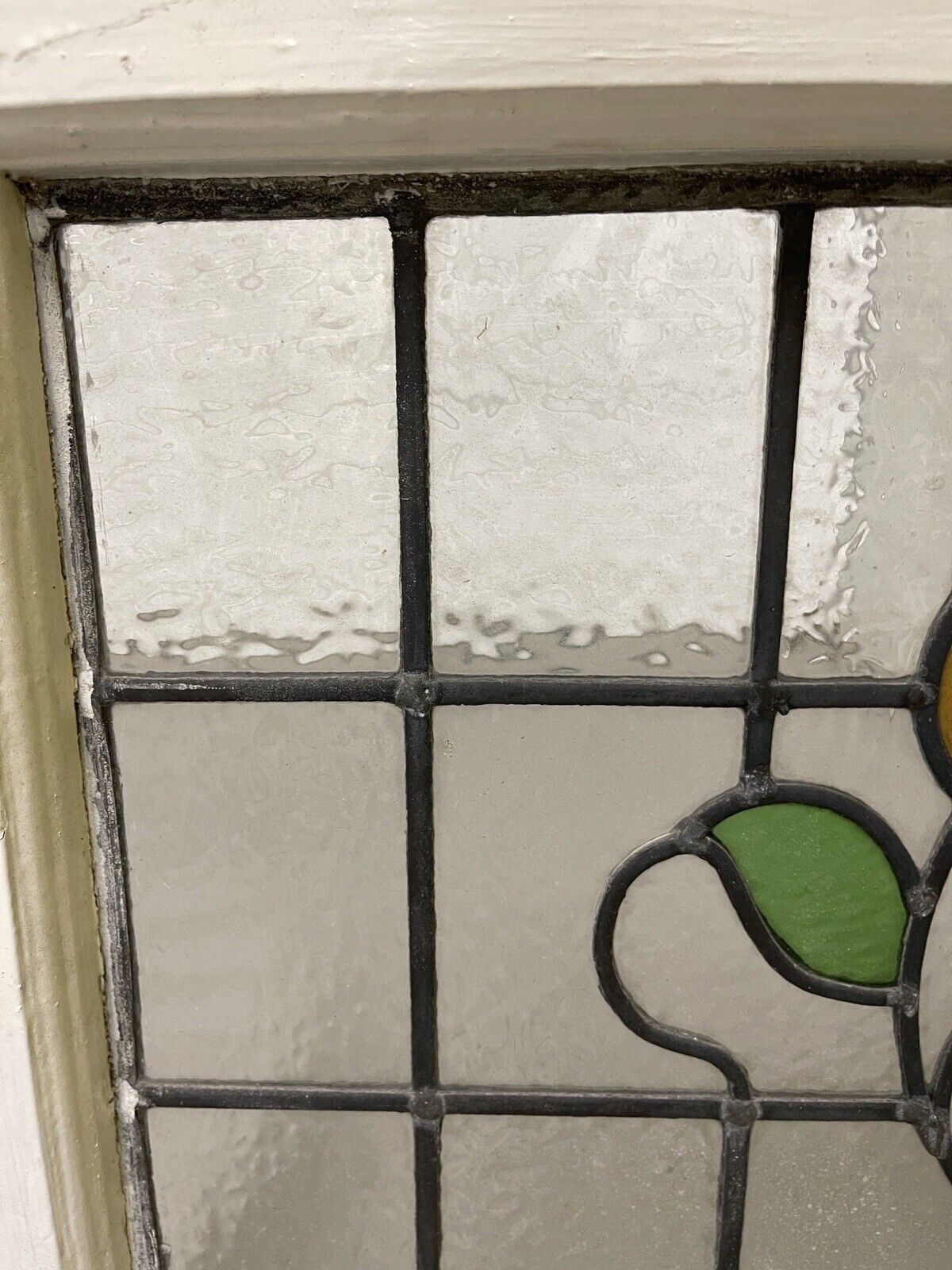 Reclaimed Floral Leaded Light Stained Glass Art Nouveau Window Panel 625 x 458mm