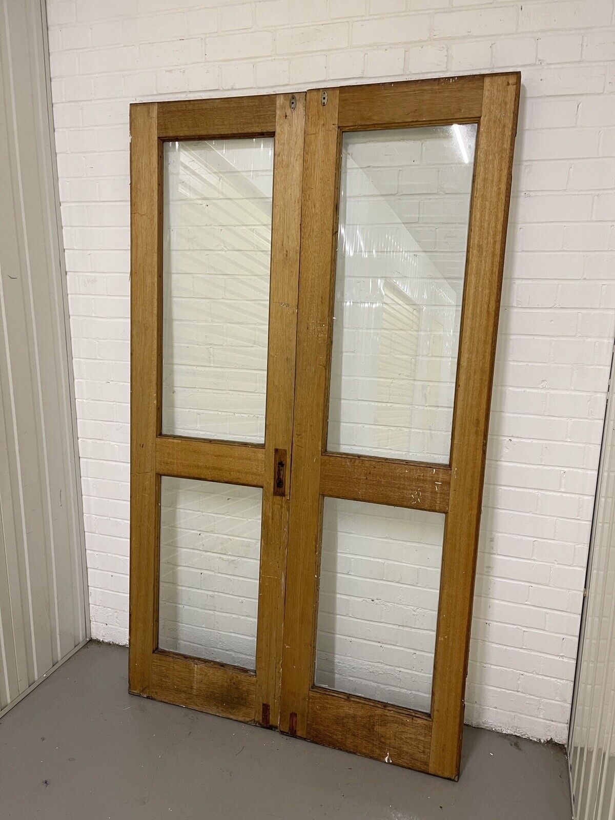 Reclaimed Old French Single Panel Glass Wooden Double Doors 1980 x 1163mm