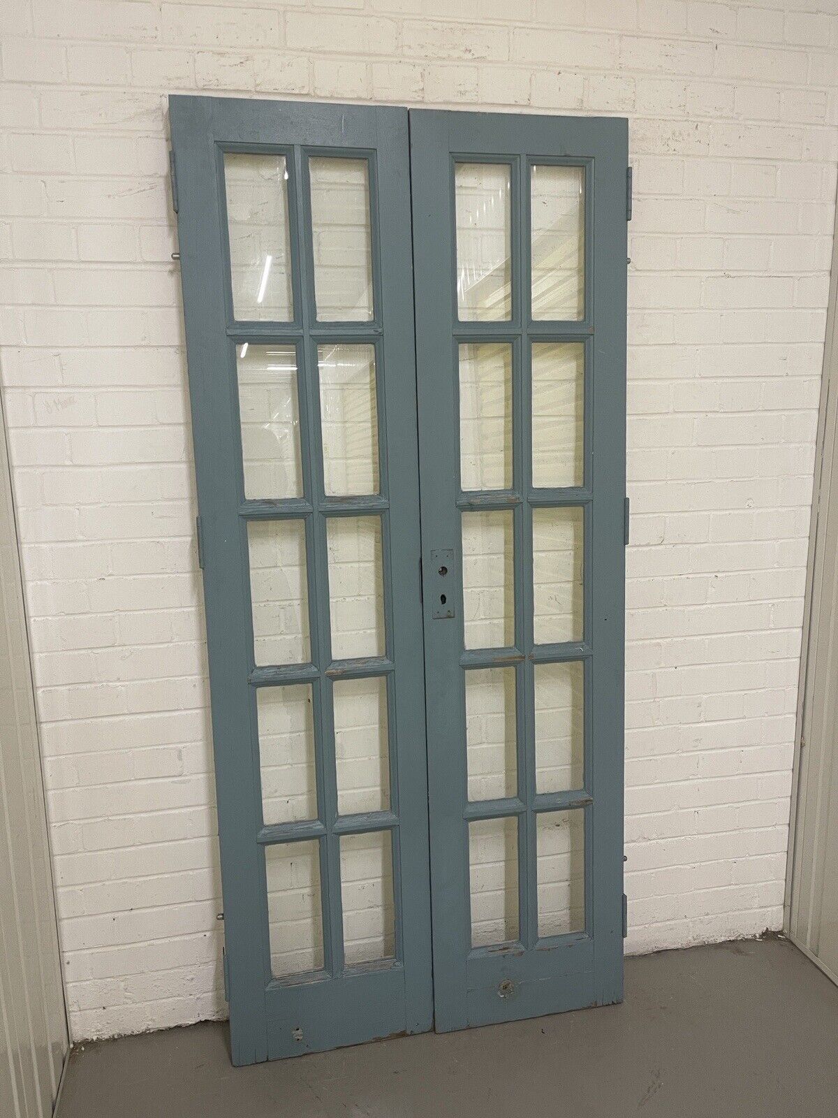Reclaimed French Georgian Single Panel Glass Wooden Double Doors 1980 x 912mm