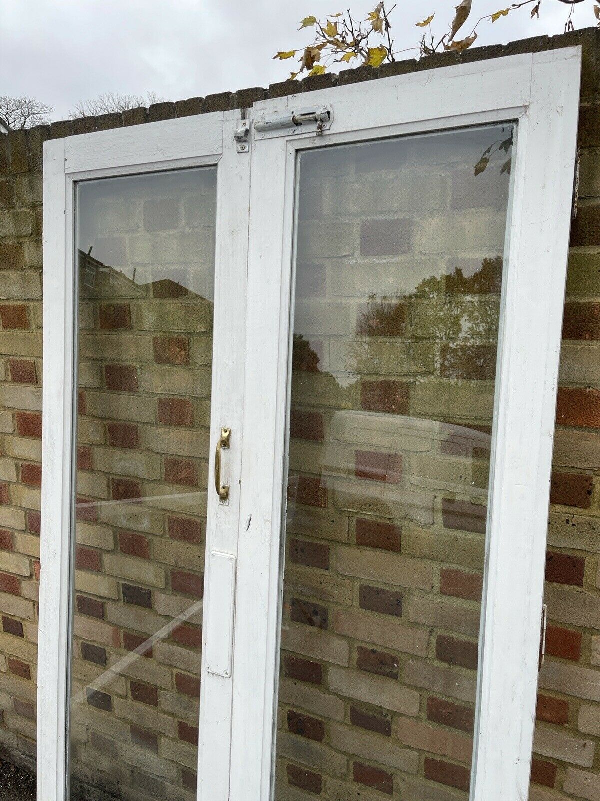 Reclaimed Old French Single Panel Glass Wooden Double Doors 1993 x 1145mm