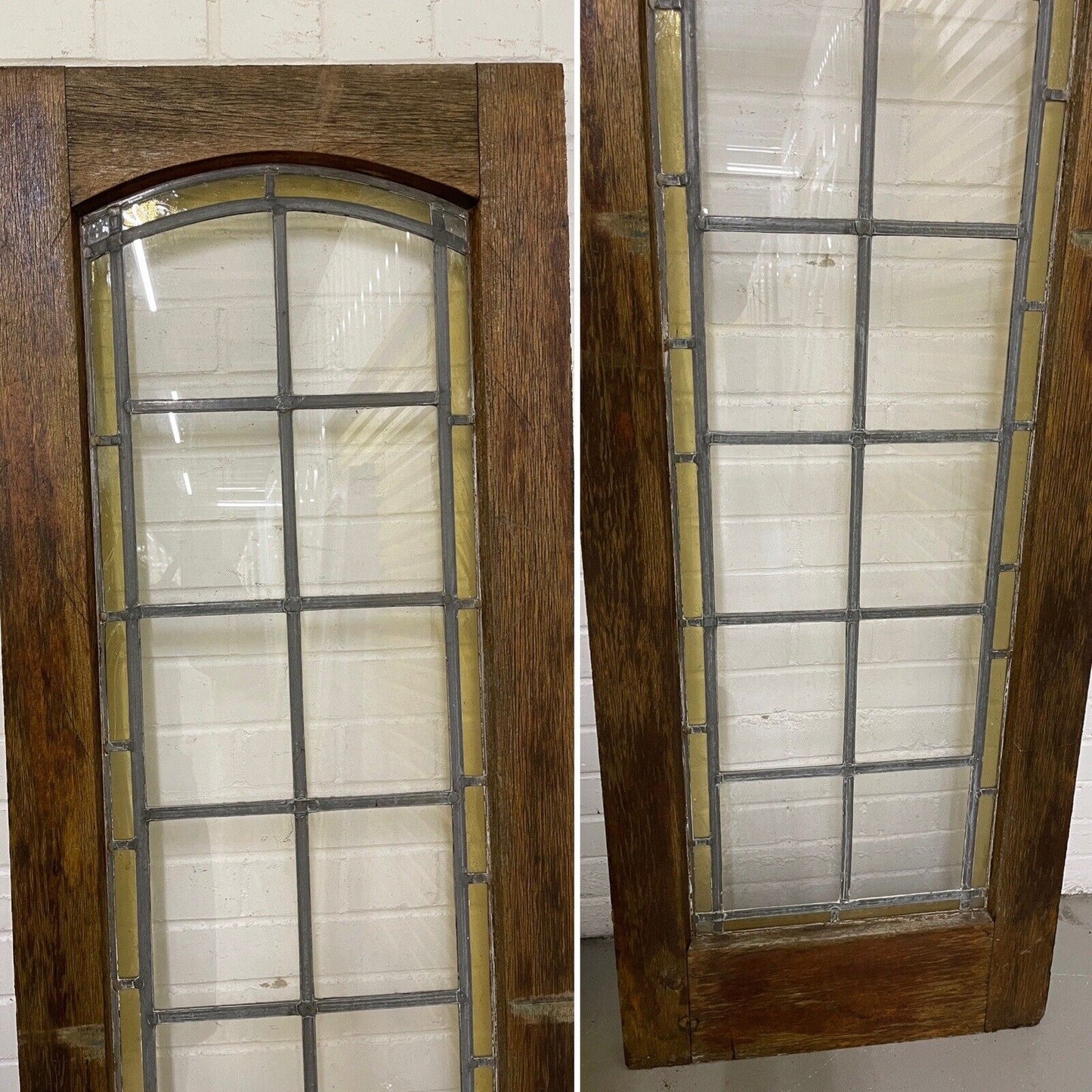 Reclaimed French Leaded Single Panel Glass Wooden Double Doors With Side Panels