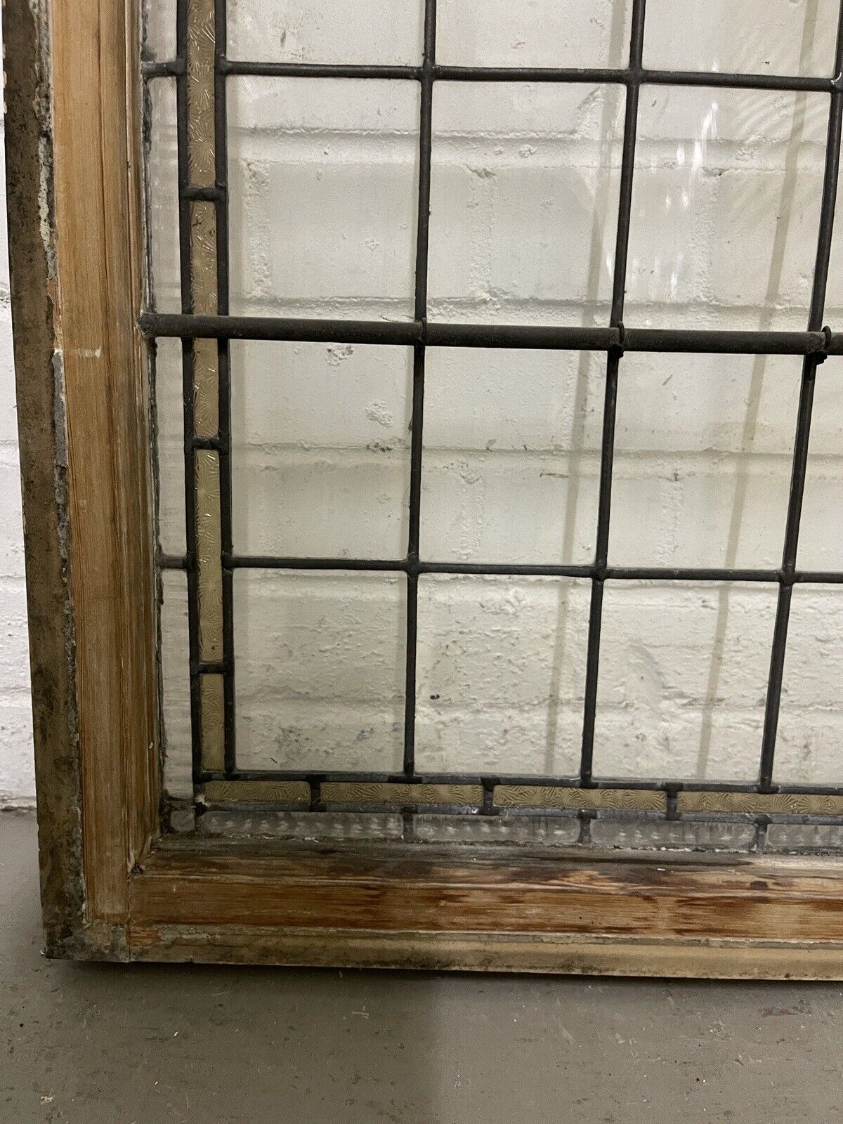 Pair Of Reclaimed Leaded Light Stained Glass Wooden Window Panels